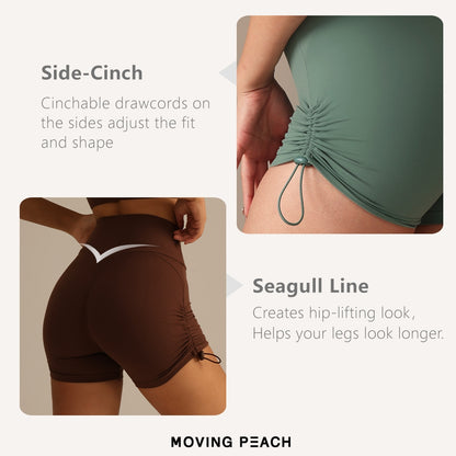 MOVING PEACH Women Yoga Shorts High Waist Butt Lifting Outdoor Running Fitness Shorts 3" With Adjustable Side Bungees CPN