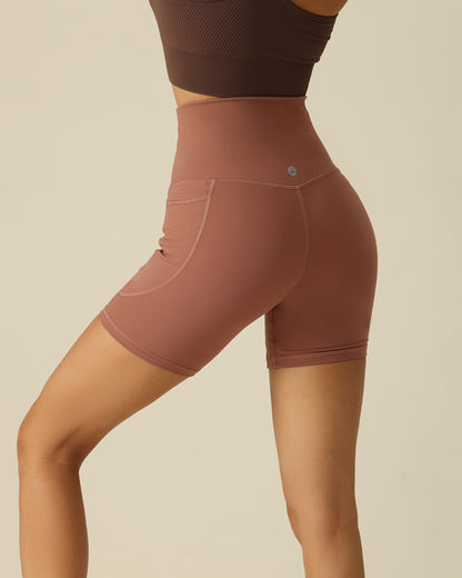 MOVING PEACH Women Cycling Shorts High Waist Hip-lifting Fitness Shorts Buttery Soft Breathable Running Shorts With Side Pockets APC