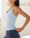 MOVING PEACH Yoga Ribbed Tank top Running Fitness Racerback with Comfort Removable Pads Gym Pilates Daily wear BVY