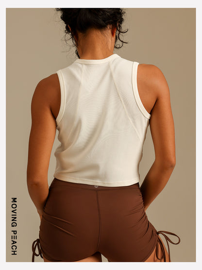 MOVING PEACH Women Sports Tank top Comfort Modal Button-front Ribbed Crop top Breathable Yoga Top Gym Running Dance Daily wear AVK