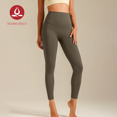 MOVING PEACH Women Sports Leggings Brushed High Rise Yoga Leggings Breathable Warm Fleece Fabric Tight Outdoor Daily wear BLB(brushed)