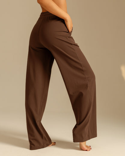 MOVING PEACH Women High-Rise Wide-Leg Pants Comfortable Brushed Loose Sports Pants With Pockets ELC