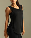 MOVING PEACH Women Sports Tank Top Breathable Side Slit Running Training Sleeveless Top Soft Curved Shape Hem Loose Yoga Top CVE