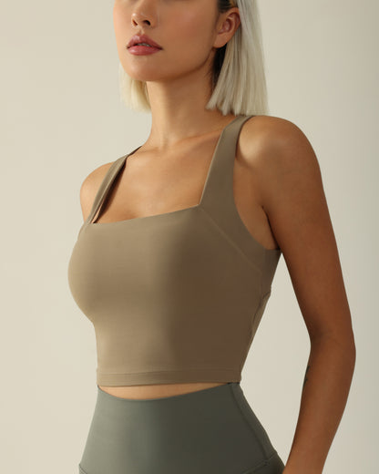 MOVING PEACH Sports bra Tank Top Bra Top Breathable Running Crop Top Wide Shoulder Straps Cross-Back Yoga Dance Daily Wear BVX