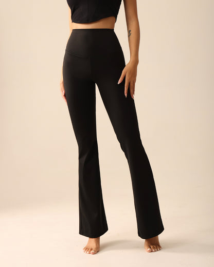 MOVING PEACH Women Flared Pants Buttery-Soft High-rise Yoga Pilates Dance Bell-bottoms with Back Drop-in Waistband Pocket CLL