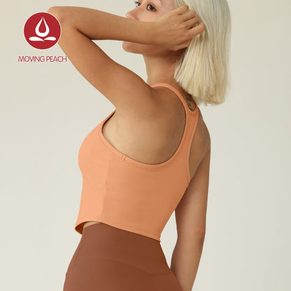 MOVING PEACH Women Yoga Tank Top Buttery Soft One-pad Integrated Type Shockproof Fitness Sports Crop Top BVI