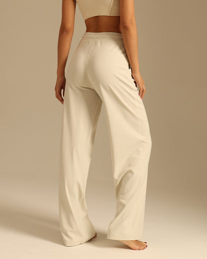 MOVING PEACH Women High-Rise Wide-Leg Pants Comfortable Brushed Loose Sports Pants With Pockets ELC