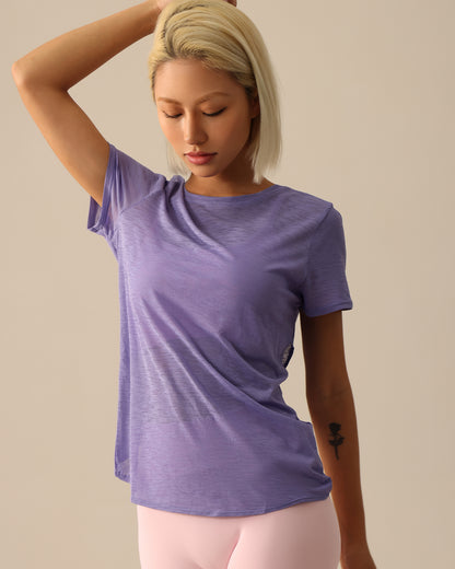 MOVING PEACH Women Sports T-Shirts Lightweight Open Back Yoga Top Breathable Quick Dry Gym Running Short Sleeve Without Inner Bra CTX
