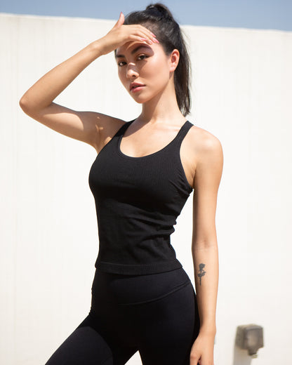 MOVING PEACH Yoga Ribbed Tank top Running Fitness Racerback with Comfort Removable Pads Gym Pilates Daily wear BVY