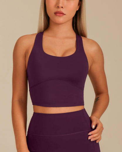 MOVING PEACH Women Sports Tank Top Wide Shoulder Straps Shockproof Cross-Back Crop Top Fixed Bra Cups Fitness Running Dance Daily Wear EVX