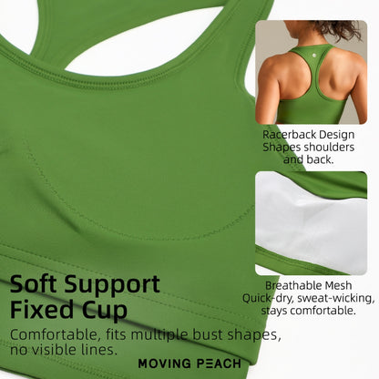 MOVING PEACH Women Sports Tank Top U-neck design Racerback Yoga Top Breathable Fixed Bra Cups Pilates Fitness Dance Daily wear CVL