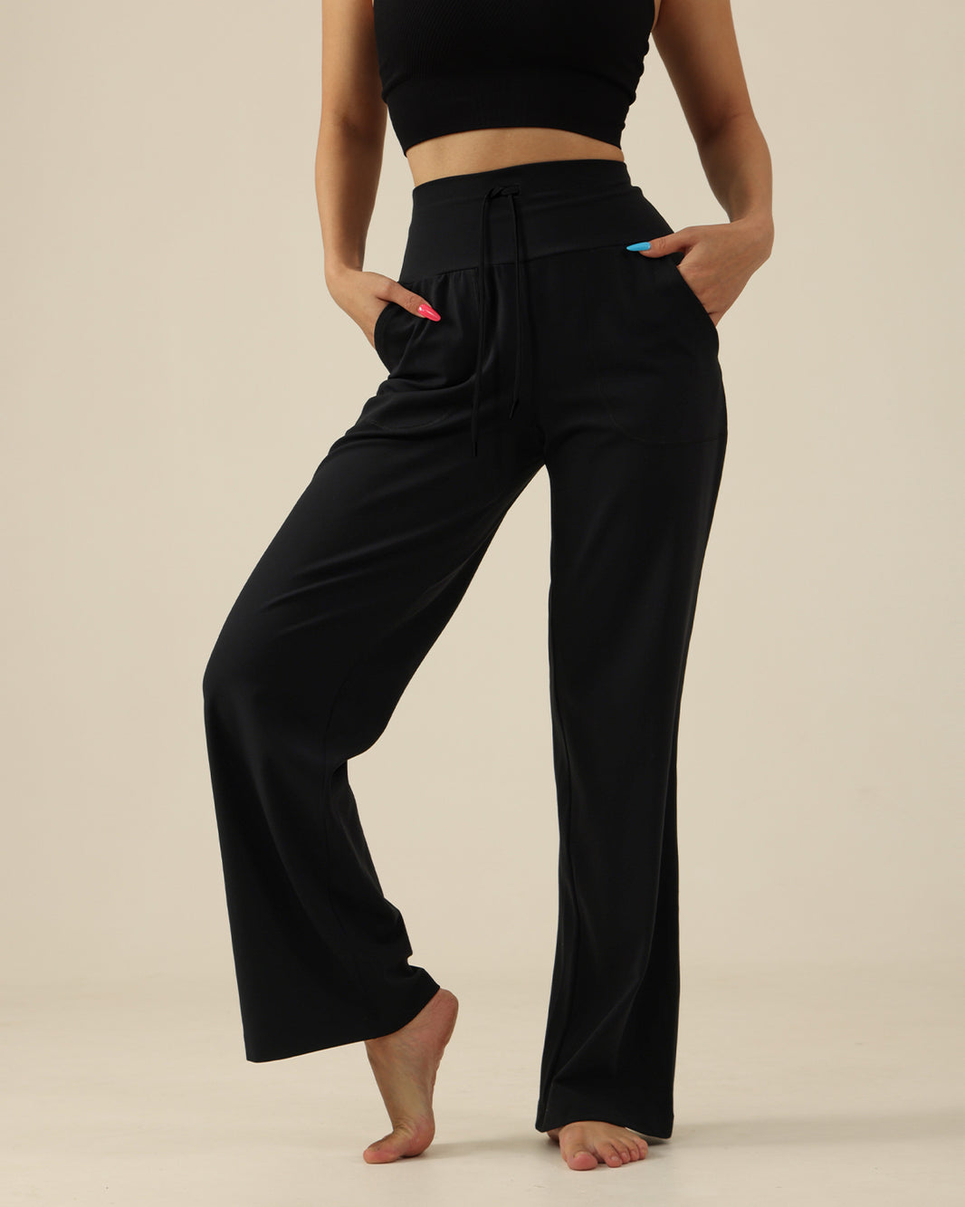 MOVING PEACH Women High-Rise Wide-Leg Pants Comfortable Adjustable Waist String Loose Sports Pants With Pockets ELC3 ELC(wide)