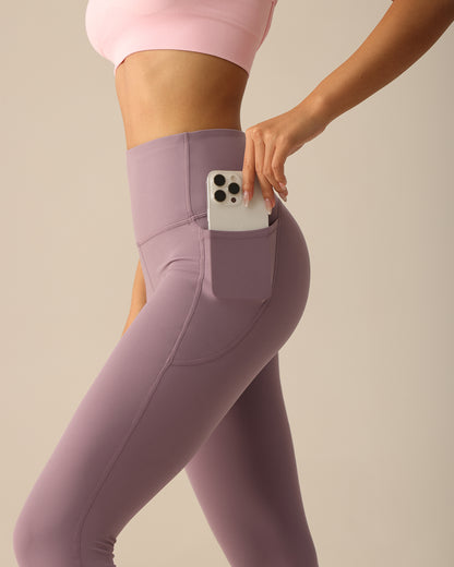 MOVING PEACH Women Sports Compression Leggings High Waist Yoga Pilates Tights with Side Drop-in Pockets CLQ2