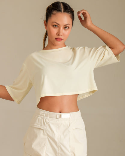 MOVING PEACH Women Sports T-shirts Relaxed Fit Breathable Yoga Crop Top Soft Classic crew neckline Running Short sleeves Fitness Dance Daily Wear ATL(new)