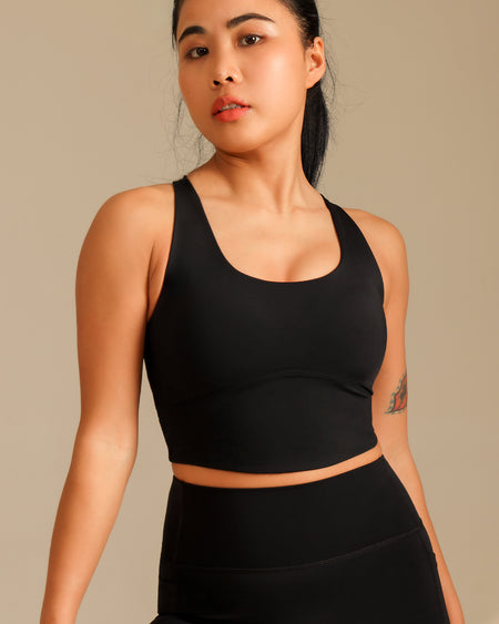MOVING PEACH Women Sports Tank Top Wide Shoulder Straps Shockproof Cross-Back Crop Top Fixed Bra Cups Fitness Running Dance Daily Wear EVX