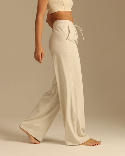 MOVING PEACH Women High-Rise Wide-Leg Pants Comfortable Brushed Loose Sports Pants With Pockets ELC