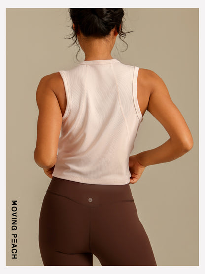MOVING PEACH Women Sports Tank top Comfort Modal Button-front Ribbed Crop top Breathable Yoga Top Gym Running Dance Daily wear AVK