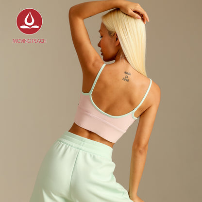 MOVING PEACH Women Sports Bra Contrast piping detail Pilates Yoga Top Comfort Breathable Gym Fitness Dance Daily wear ABU