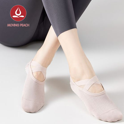 MOVING PEACH Women Pilates Socks Yoga Socks Breathable Cross Strapping Dance Socks Non-Slip Barre Socks