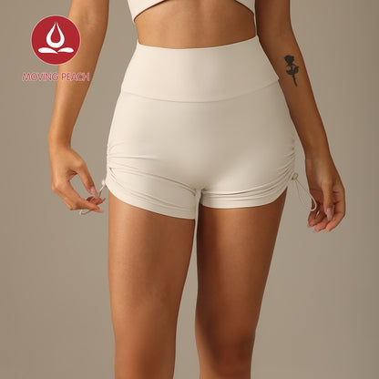 MOVING PEACH Women Yoga Shorts High Waist Butt Lifting Outdoor Running Fitness Shorts 3" With Adjustable Side Bungees CPN