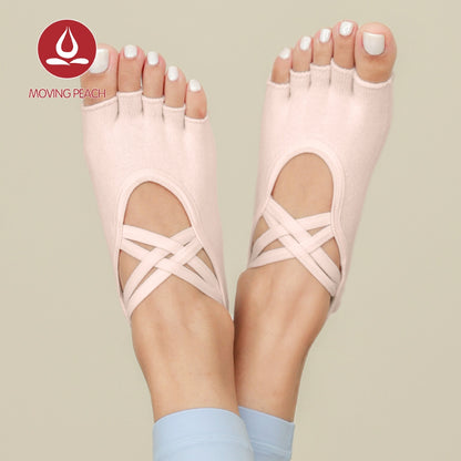 MOVING PEACH Women Sports Sock Breathable Five toe design Yoga Sock Cross Strapping Non-slip Barre Socks