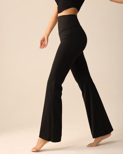 MOVING PEACH Women Flared Pants Buttery-Soft High-rise Yoga Pilates Dance Bell-bottoms with Back Drop-in Waistband Pocket CLL