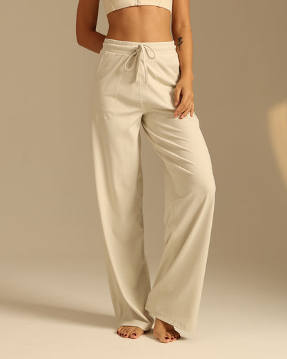 MOVING PEACH Women High-Rise Wide-Leg Pants Comfortable Brushed Loose Sports Pants With Pockets ELC