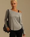 MOVING PEACH Women Sweatshirt Relaxed-Fit Boatneck Yoga Gym Long-Sleeve Shirt Breathable Sweat-wicking Side slits Top Running Dance Daily wear CSE