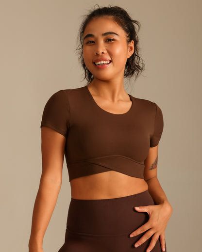 MOVING PEACH Women Sports T-shirts Slim Fit Yoga Top Breathable Comfort Removable Bra Cups Gym Pilates Dance Daily wear CTU2