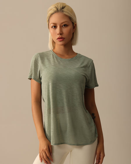 MOVING PEACH Women Sports T-Shirts Lightweight Open Back Yoga Top Breathable Quick Dry Gym Running Short Sleeve Without Inner Bra CTX