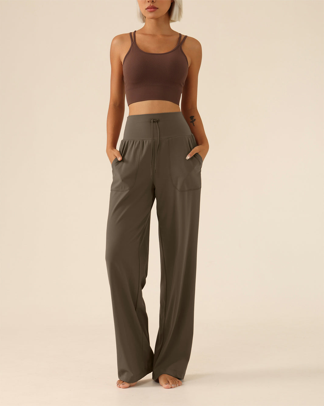 MOVING PEACH Women High-Rise Wide-Leg Pants Comfortable Adjustable Waist String Loose Sports Pants With Pockets ELC3 ELC(wide)