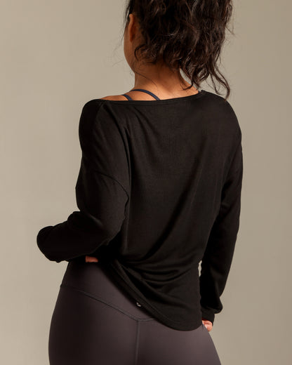 MOVING PEACH Women Yoga Longsleeve Relaxed-Fit Large U-neck Sweatshirt Pilates Dance Sports Daily wear ASO