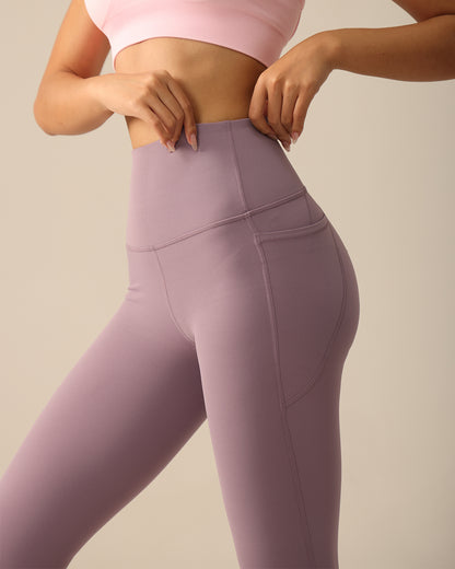 MOVING PEACH Women Sports Compression Leggings High Waist Yoga Pilates Tights with Side Drop-in Pockets CLQ2
