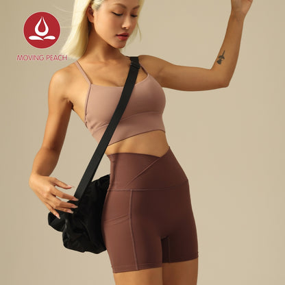 MOVING PEACH Women Cycling Shorts Breathable Quick Dry V-shaped Waistband Design Sports Running Shorts With Two Side Pockets ACN