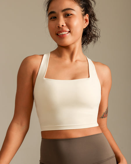 MOVING PEACH Sports bra Tank Top Bra Top Breathable Running Crop Top Wide Shoulder Straps Cross-Back Yoga Dance Daily Wear BVX