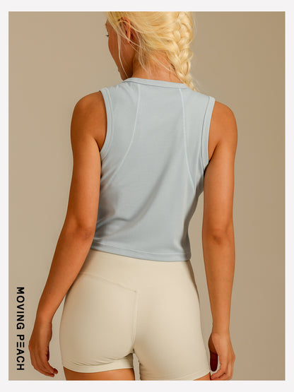 MOVING PEACH Women Sports Tank top Comfort Modal Button-front Ribbed Crop top Breathable Yoga Top Gym Running Dance Daily wear AVK