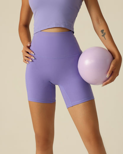 MOVING PEACH Women Cycling Shorts High Waist Hip-lifting Fitness Shorts Buttery Soft Breathable Running Shorts With Side Pockets APC