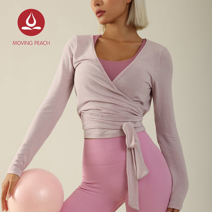 MOVING PEACH Women Yoga Fitness Long Sleeve Lightweight 2 Way Tie-up Sports Top Breathable Daily Wear ASQ