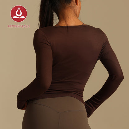 MOVING PEACH Women Modal Ribbed Long Sleeve Slim Fit Pilates Yoga Top Comfort Cinched sides Crop Top Gym Dance Running Daily wear CSS