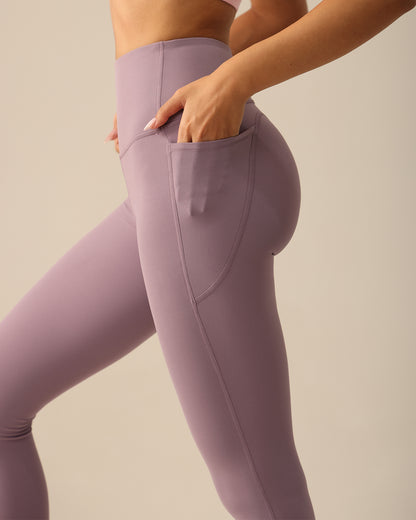 MOVING PEACH Women Sports Compression Leggings High Waist Yoga Pilates Tights with Side Drop-in Pockets CLQ2