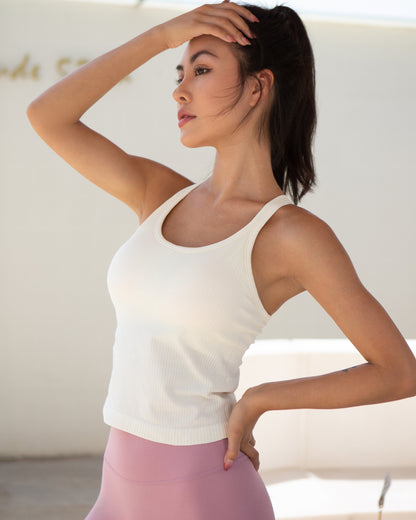 MOVING PEACH Yoga Ribbed Tank top Running Fitness Racerback with Comfort Removable Pads Gym Pilates Daily wear BVY