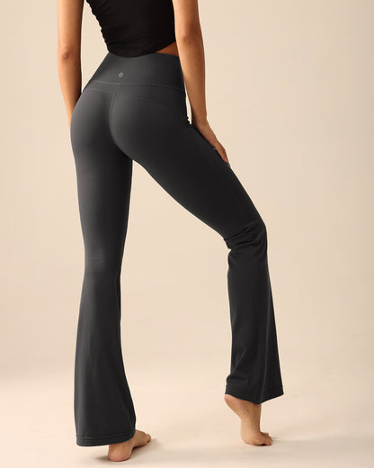 MOVING PEACH Women Flared Pants Buttery-Soft High-rise Yoga Pilates Dance Bell-bottoms with Back Drop-in Waistband Pocket CLL
