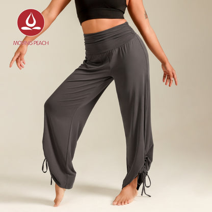 MOVING PEACH Women Loose Yoga Pants High waist Lightweight Adjustable Draped Wide-Leg Pants Quick Dry Comfort Pilates Daily wear ELF