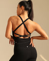 MOVING PEACH Women Sports Tank Top Cross Hollow Back Design Yoga Top Comfort Fixed Bra Cups Gym Pilates Dance Daily wear CVF