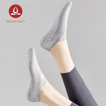 MOVING PEACH Women Pilates Socks Yoga Socks Breathable Cross Strapping Dance Socks Non-Slip Barre Socks