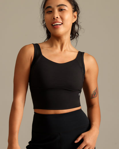 MOVING PEACH Women Sports Bra Soft Wide Shoulder Strap Colorblock Gym Top Breathable Fixed Bra Cups Pilates Yoga Dance Daily wear HBS(new)