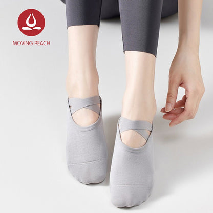 MOVING PEACH Women Pilates Socks Yoga Socks Breathable Cross Strapping Dance Socks Non-Slip Barre Socks
