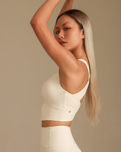 MOVING PEACH Women Sports Tank Top Wide Shoulder Straps Shockproof Cross-Back Crop Top Fixed Bra Cups Fitness Running Dance Daily Wear EVX