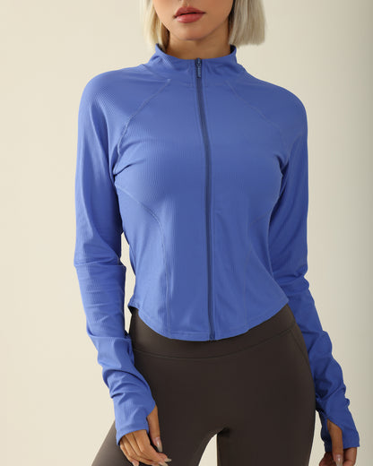 MOVING PEACH Women Sports Coat Slim Fit Yoga Fitness Jackets Full Zip Curved Shape Hem Running Long Sleeve ASR