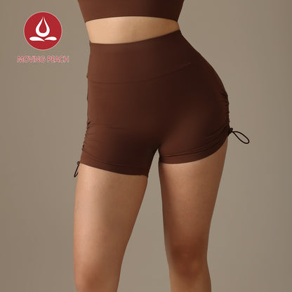 MOVING PEACH Women Yoga Shorts High Waist Butt Lifting Outdoor Running Fitness Shorts 3" With Adjustable Side Bungees CPN